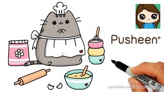 How to Draw Pusheen Baking Sweets Easy [upl. by Ellecrad]