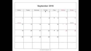 Free September 2016 Calendar Printable with Holidays and Notes in Word PDF [upl. by Dieterich]