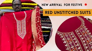 Beautiful Festive Red Unstitched Suits  SarojFabricscom [upl. by Ellenor]