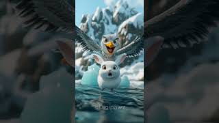 Rabbit saves baby penguin 🐧 ♥️ bunny penguin animalshorts animallover aiart [upl. by Netsuj]