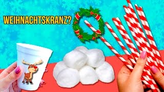 DIYWEIHNACHTSKRANZ  Wie mann ADVENTSKRANZ mit Brille Watte und Strohhalme machen kann [upl. by Iggem]