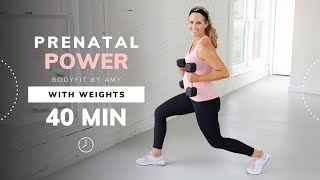 40Minute Prenatal Power  Home Workout with Weights for any Trimester [upl. by Darryn]