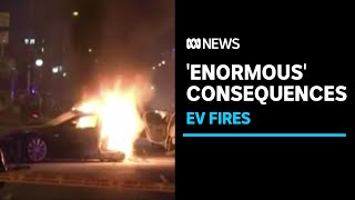 Firefighters warn of enormous EV fire consequences  ABC News [upl. by Ellienad]