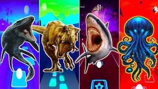 🦖JurassicWorld Mosasaurus🆚The Tyranosaurus🆚The Megalodon🆚The Kraken CoffinDance Song TilesHop [upl. by Norrek919]