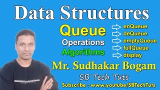 Queue Operations AlgorithmsenQueuedeQueueemptyQueuefullQueuedisplay  Queue Data Structure [upl. by Saitam]