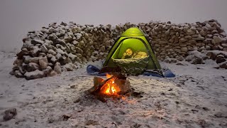 Solo Winter Tent Camping in Snow Overnight [upl. by Bast840]