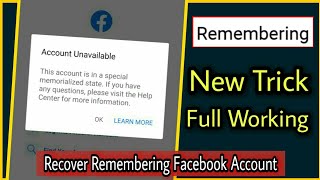 Recover Remembering Facebook Account New Method  My Personal Account Was Memorized  By Top Trick [upl. by Ailak]