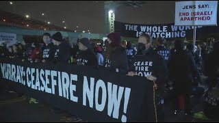 WATCH Protesters block Seattles University Bridge calling for Gaza ceasefire [upl. by Alemap]