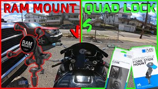 QUAD LOCK vs RAM MOUNT MOTORCYCLE MOUNTS  Quad Lock install  Review [upl. by Asabi]