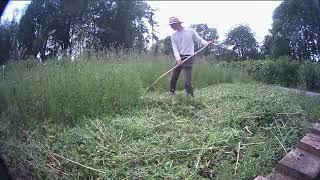 Lightweight single grip scythe mowing thistles [upl. by Brok94]