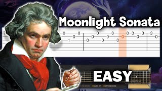 Moonlight Sonata 1st Movement  Beethoven  EASY Guitar tutorial TAB [upl. by Caughey]