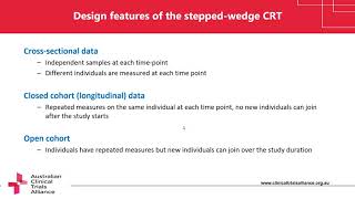 Stepped wedge cluster randomised trials presented by Dr Patty Chondros [upl. by Tada107]