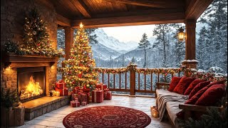 Snowy Christmas Day Ambience with Happy Jazz Music at A Winter Cozy Cabin Balcony for Unwind 🎄❄️ [upl. by Barcot]