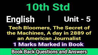 10th std English  Unit 5 Tech Bloomers  bookback question answer [upl. by Tnecillim]