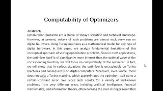 Computability of Optimizers [upl. by Farrica]