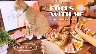 35HR🍊Pomodoro 255  Crackling Fire🔥Focus With Me🧘🏽amp My Cats🐈‍⬛💛🐈 for Study📚 Work✏️ Craft🧶 [upl. by Nylarahs441]