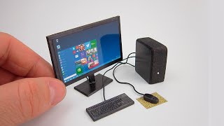 DIY Realistic Miniature Desktop PC with LED Widescreen Monitor  DollHouse  No Polymer Clay [upl. by Nitsud991]