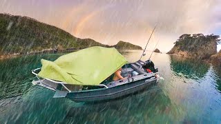 24hr Solo Boat Camping in Rain  Fishing for Food [upl. by Attennyl534]