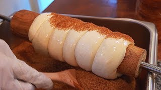 making Cinnamon Chimney Cake Trdelnik Trdlo  굴뚝빵 [upl. by Ainafets203]