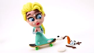 OLAF vs SKATEBOARDING ELSA stop motion Play doh Frozen Color Changing Dolls amp Surprise Eggs [upl. by Niela20]