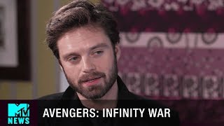 Sebastian Stan Talks Avengers Infinity War amp Graffiting Chris Evans Face  MTV News [upl. by Enneillij603]