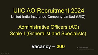 UIIC AO Recruitment 2024 [upl. by Richma839]