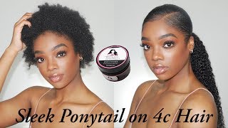 How To Sleek Down Ponytail on 4c Hair Draw String Ponytail No Heat [upl. by Amees]