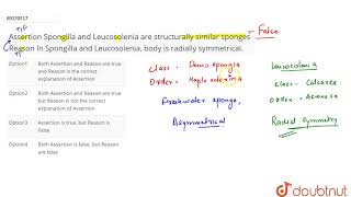 Assertion Spongilla and Leucosolenia are structurally similar sponges Reason In Spongilla and [upl. by Ecyak]