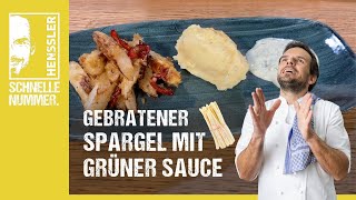 Schnelles Gebratener weißer Spargel mit Kartoffelpüree und grüner Sauce Rezept von Steffen Henssler [upl. by Nahsyar]