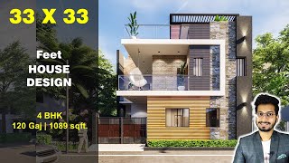 33x33 House Design 3D  120 Gaj  1089 sqft  3333 house design  10X10 Meter  DV Studio [upl. by Aissej]