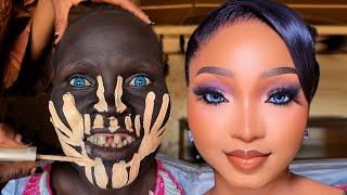 Unbelievable 😱💄🔥 Nigerian Bridal Makeup And Gele Transformation 👆 Makeup Tutorial 😳💉✂️ [upl. by Sara-Ann814]