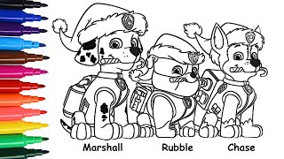 Paw Patrol Christmas New Coloring Pages  Paw Patrol Chase Rubble Marshall  pawpatrol [upl. by Odanref]