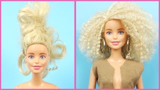 KENDİN YAP KIVIRCIK BARBIE SAÇI ve DEKOLTELİ KIYAFET NASIL YAPILIR  DIY BARBIE HAIRSTYLES amp CLOTHES [upl. by Trinia]