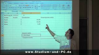 Excel Grundkurs Rechnen und MWST errechnen  httpwwwStudiumundPCde [upl. by Brita]