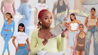 spring trends I’ll be participating in haul 🌷 jorts basics baggy pants amp MORE ft FashionNova [upl. by Annamaria3]