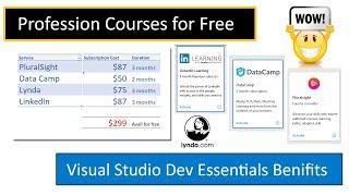 Free Pluralsight Free Data Camp Free Lynda  Avail up to 299  Visual Studio Dev Essentials [upl. by Arbuckle]