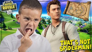 LITTLE KID BEGS FOR NEW TOM HOLLAND “NATHAN DRAKE” SKIN IN FORTNITE ProPepper Fortnite Trolling [upl. by Lynnette]