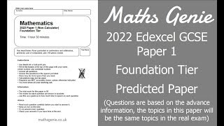 Edexcel 2022 GCSE Maths Paper 1 Foundation Predicted Paper [upl. by Oijimer]