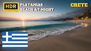 Platanias Crete  Calm Night Beach Walk  Relaxing Evening in Crete [upl. by Yeargain]