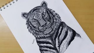 How to draw Mandala art of Tiger  International Tiger day  Zentangle Doodle art  Easy drawing [upl. by Rufe]