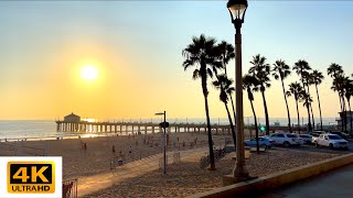 Hermosa Beach California Walking Tour to Manhattan Beach Pier Aquarium 4K 60FPS [upl. by Etnelav]