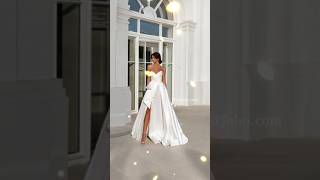 Pleated ALine Wedding Dress with Slit Skirt Sweetheart Neck and Princess Silhouette weddingdress [upl. by Phylis]