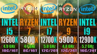 INTEL i5 12600K vs RYZEN 7 5800X vs INTEL i7 12700K vs RYZEN 9 5900X vs INTEL i9 12900K [upl. by Nallac400]