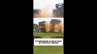 Britains Stonehenge vandalized with orange powder by protesters [upl. by Anayad624]