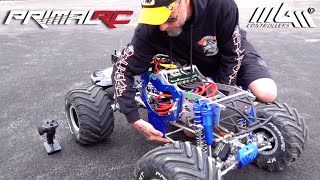 I get BUCKED OFF OVERPOWERED 1000 Amp MGM 53HP PRiMAL RC RAMiNATOR MONSTER TRUCK  RC ADVENTURES [upl. by Aynas]