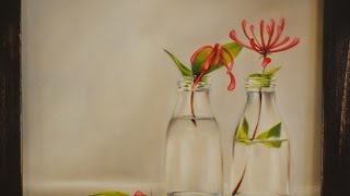 Como pintar al oleo Botellas con flores  Claudia Kunze [upl. by Honeyman]