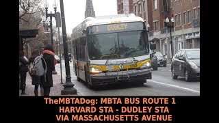 TheMBTADog MBTA Bus Route 1 Ride Harvard  Dudley via Massachusetts Avenue Central amp Hynes [upl. by Lulita687]