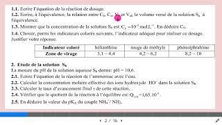 dosage acido basique étude dune solution aqueuse damomoniac [upl. by Leahkim]