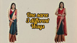 one saree 3 different looks  saree draping tutorial saree draping for beginners [upl. by Alih]