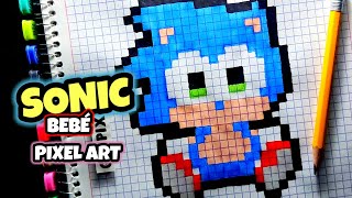 Como dibujar a Sonic BEBÉ  Pixel art  Tutorial Paso a paso facil [upl. by Volding]